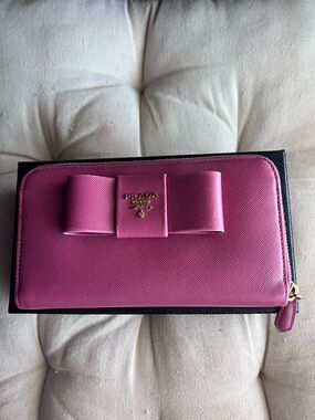 Prada Peonia Saffiano Zip-Around Wallet
